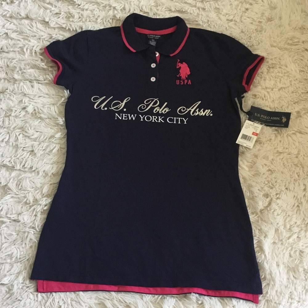 U.S. Polo Assn. Dark Blue Polo with Pink Details